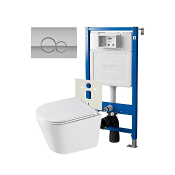 Сет: Система инсталляции Point Элемент для подвесного унитаза PN45120 + Клавиша смыва для инсталляции Point Виктория, хром, PN44061C + Унитаз подвесной Point Венера безободковый, белый, сиденье дюропласт микролифт быстросъемное PN41071