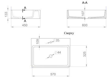 Раковина Salini OTTAVIA 1103201MRF S-Stone покраска по RAL полностью, накладная, матовая Раковина Salini OTTAVIA 1103201MRF S-Stone покраска по RAL полностью, накладная, матовая