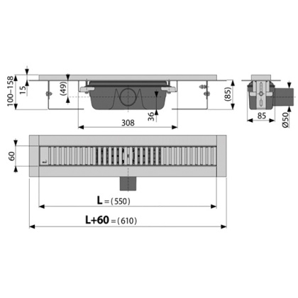 Водоотводящий желоб с порогами для перфорированной решетки