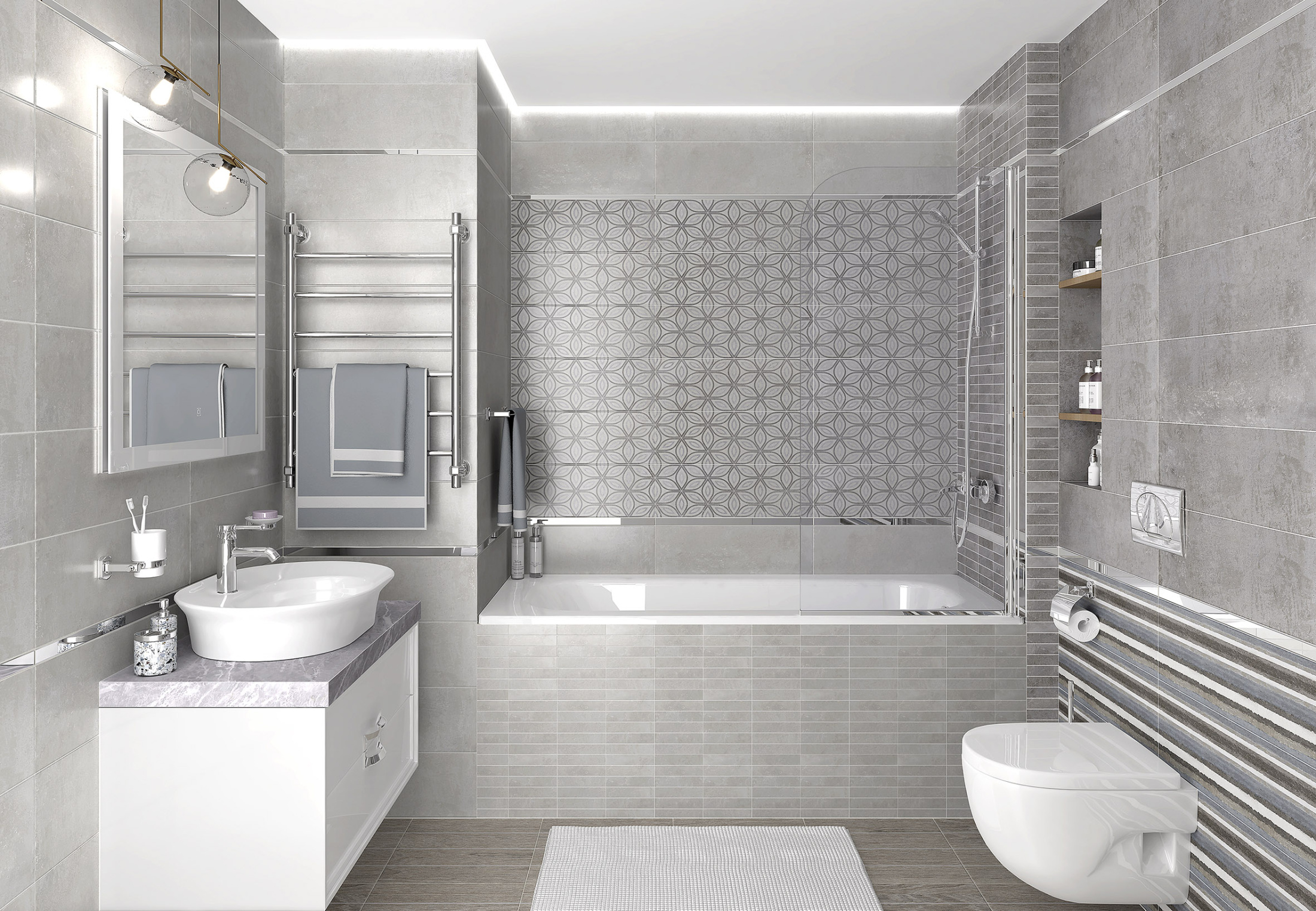 Craft Плитка настенная полоски серый 17-01-06-2482 20х60