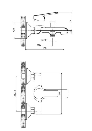 Смеситель для ванны/душа Orange Prim M42-100cr с душевым набором