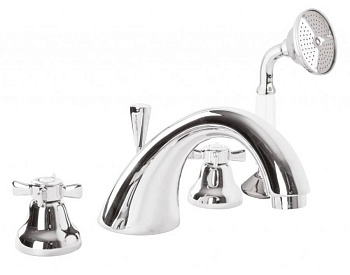 LORD-BVD-01-Bi Смеситель на борт ванны с ручным выдвижным душем Исполнение: Хром, Ручки: Белый 