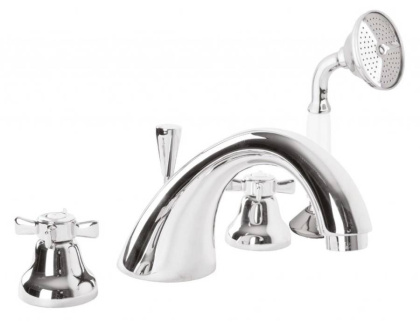 LORD-BVD-01-Bi Смеситель на борт ванны с ручным выдвижным душем Исполнение: Хром, Ручки: Белый 