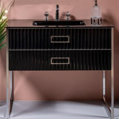 Тумба MONACO 80см h84см черный глянец + хром под раковину моноблок 866-080-BCR Boheme