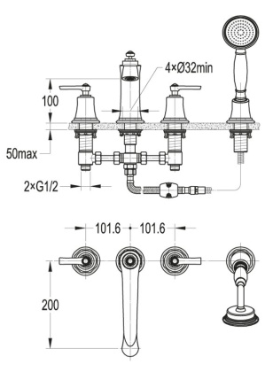 LIBERTY-F-BVD4-01 Смеситель на борт ванны с ручным выдвижным душем Цвет Хром 