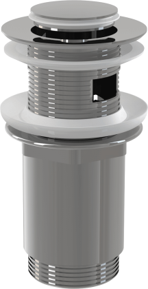 Донный клапан сифона для умывальника CLICK/CLACK 5/4", цельнометаллический с переливом и малой заглушкой Донный клапан сифона для умывальника CLICK/CLACK 5/4", цельнометаллический с переливом и малой заглушкой