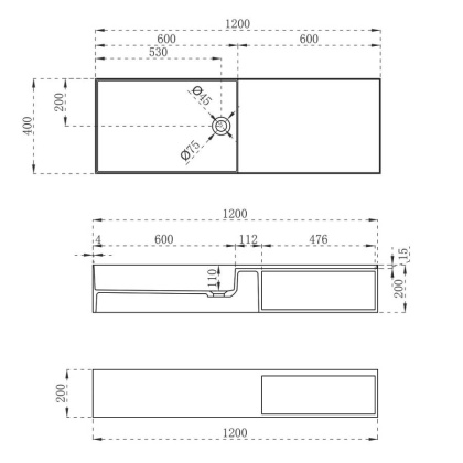 Раковина из искусственного камня Vincea VWB-6S112MW, 1200*400*200, подвесная, цвет белый матовый Раковина из искусственного камня Vincea VWB-6S112MW, 1200*400*200, подвесная, цвет белый матовый