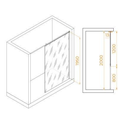 Душевая перегородка 120*195 RGW WA-034 Хром/Матовое/8 мм (Easy)