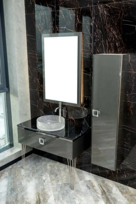 Столешница стекло 100см прямая Глянцевая Графит