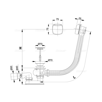 Сифон для ванны автомат комплект, хром Сифон для ванны автомат комплект, хром