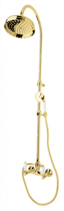 FIRST-CD-01-Bi Душевая стойка со смесителем,верхним и ручным душем Исполнение: Хром, Ручки: Белые  FIRST-CD-01-Bi Душевая стойка со смесителем,верхним и ручным душем Исполнение: Хром, Ручки: Белые