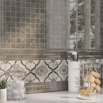 Декор Кантата мозаичный серый глянцевый 25x40x0,8