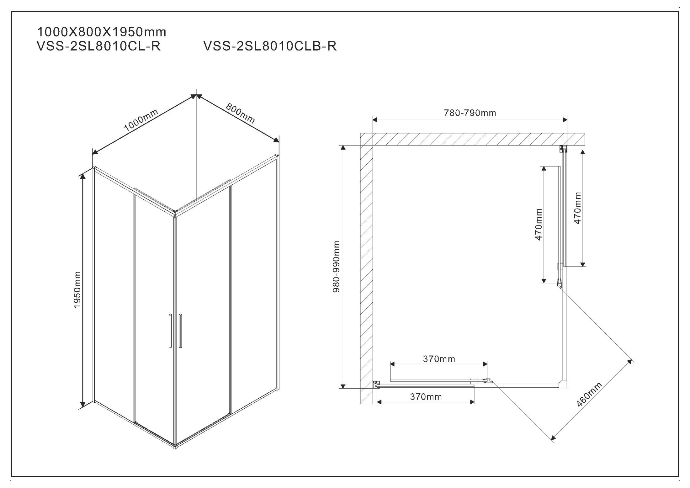 Душевой уголок Slim VSS-2SL8010CLB-R, 1000*800, матовый черный, стекло прозрачное, правый Душевой уголок Slim VSS-2SL8010CLB-R, 1000*800, матовый черный, стекло прозрачное, правый
