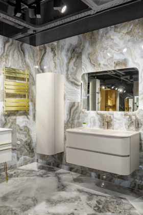 OVALE 2 полки 100CM / MATT CASHMERE+ CASHMERE ACRIL тумба+раковина OV0020200-100 Boheme