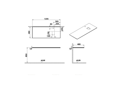 Столешница стеклянная Origin 120 см, правосторонняя, черная