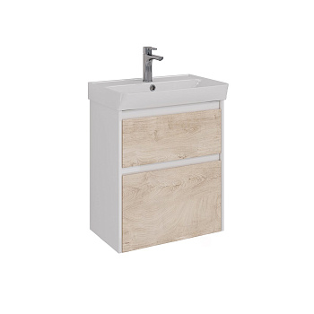 Тумба Lemark COMBI 60см под 1 раковину, подвесная/напольная, 2 ящика, цвет фасада: Дуб кантри, цвет корпуса: Белый глянец