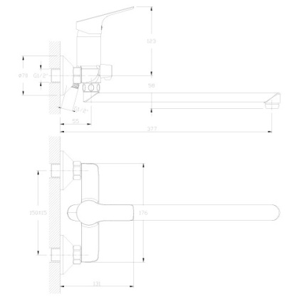 Смеситель Rossinka RS29-33 для ванны универсальный