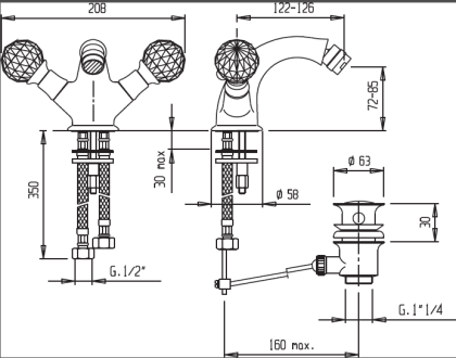 ATLANTIS-BS1-02-Sw/M Смеситель на биде с донным клапаном, исполнение бронза, ручки Sw/M