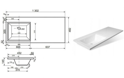 Раковина Эстет Даллас 130 L ФР-00002166 над стиральной машиной Белая