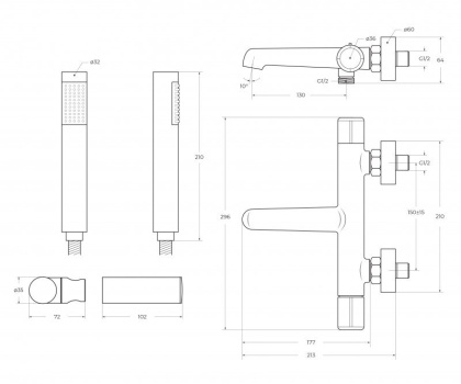 UNO Смеситель для ванны и душа, хром UNO-VASM-CRM