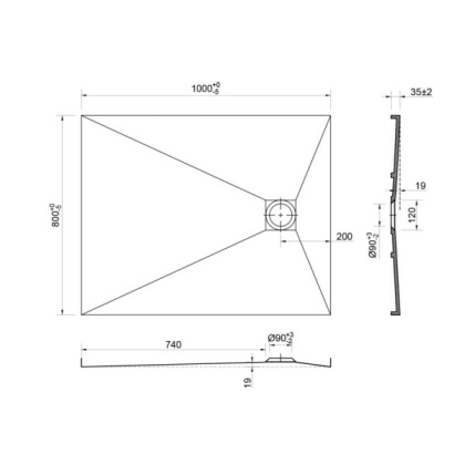 Поддон для душа из искусственного камня VST-2SR8010B, 1000*800*35, черный матовый
