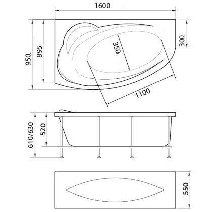 Акриловая ванна 1Marka Julianna 160х95 R 01дж1695п