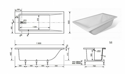 Ванна прямоугольная "Дельта" Размер: 1900х900мм                                                
