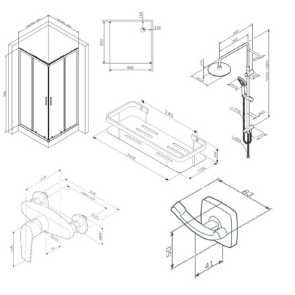 Комплект для ванной комнаты, зона помывочной 90x90 см WK93EP