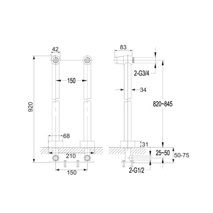 Универсальные ножки для смесителя OMNIRES 8819BL (черные BLH)