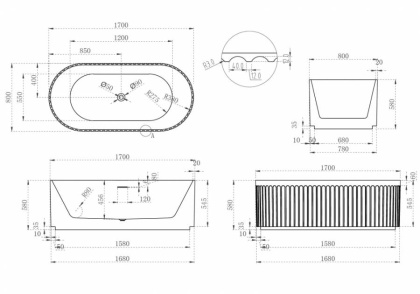 Акриловая ванна Abber 170х80 AB9410-1.7