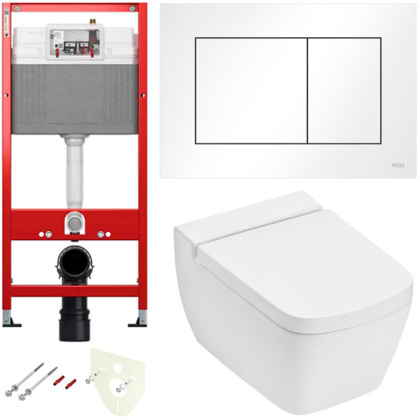 Комплект установки подвесного унитаза: модуль, панель TECEnow белая, унитаз TECEone