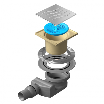 13000002 Точечный трап 150х150 мм Confluo Standard Tide 2 , металл с перфорацией Tide (Волна), без рамки Исполнение: Хром 