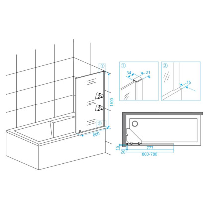 Шторка на ванну RGW Screens SC-53 80x150 профиль Хром стекло прозрачное