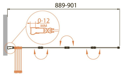 Шторка на ванну RELAX-V-4-90/140-P-Bi-R Условные размеры, мм:900х1400 Габариты с диапазоном регулировок, мм:(889-901)х1400 