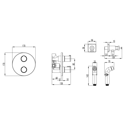 Смеситель Lemark Yeti LM7819C термостатический с гигиеническим душем, встраиваемый Смеситель Lemark Yeti LM7819C термостатический с гигиеническим душем, встраиваемый
