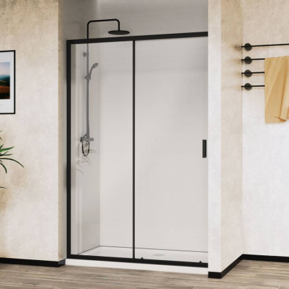 Душевая дверь City VDS-5CT130CLB, 1300, черный, стекло прозрачное