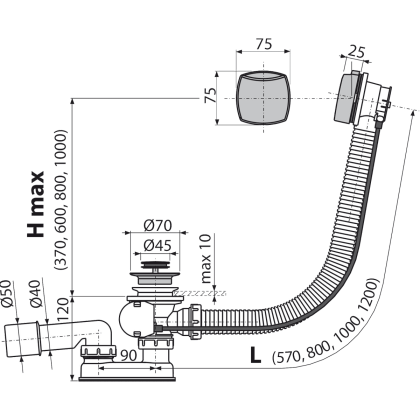 Сифон для ванны автомат комплект металл, aрт.A55K NEW-80 Сифон для ванны автомат комплект металл, aрт.A55K NEW-80