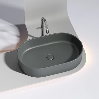 Умывальник чаша накладная овальная (цвет Темный Антрацит Матовый) Element 608*385*122мм
