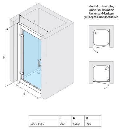 Душевая дверь EXCELLENT Серия 600 90 см (хром)