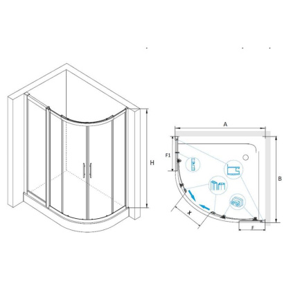 Душевой уголок RGW Hotel HO-61 100x130 профиль Хром стекло прозрачное