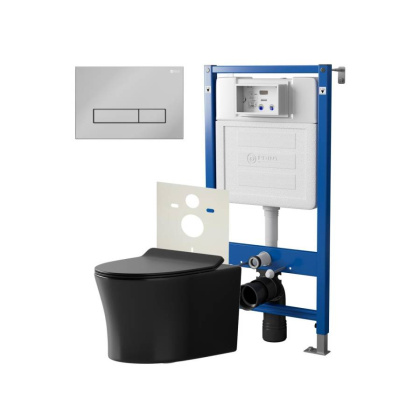 Сет: Система инсталляции Point Элемент для подвесного унитаза PN45120 + Клавиша смыва для инсталляции Point Меркурий, хром, PN44831C + Унитаз подвесной Point Вега безободковый, чёрн мат, PN41711BM
