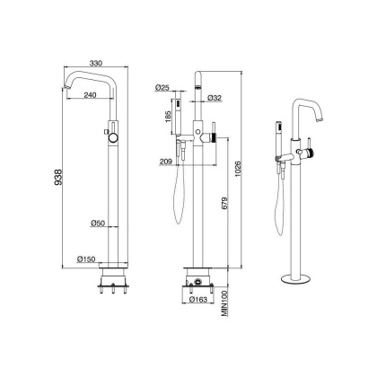 Смеситель для ванны с душем Allen Brau Priority 5.31008-BN (с внутренней частью) никель браш