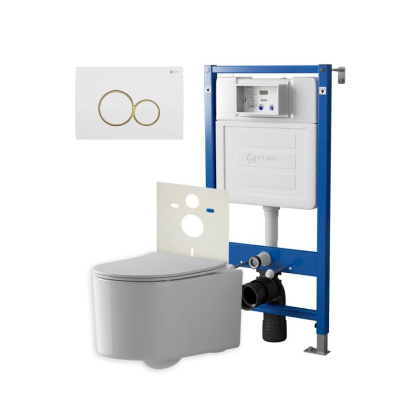 Сет: Система инсталляции Point Элемент для подвесного унитаза PN45120 + Клавиша смыва для инсталляции Point Виктория, белая/золото, PN44061WG + Унитаз подвесной Point Веста безободковый, белый, сиденье дюропласт, микролифт, быстросъем. PN41701