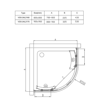 Душевой уголок Alpha VSQ-3AL800MT, 800*800, хром, стекло текстурное