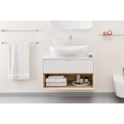 Тумба под накладную раковину EXCELLENT Tuto 80 см (белый/дуб), 1 ящик
