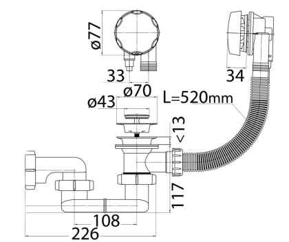 Слив-перелив полуавтомат для акриловой ванны CEZARES CZR-STP1-01 Слив-перелив полуавтомат для акриловой ванны CEZARES CZR-STP1-01