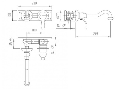 ELITE-BLS1-02-Bi Встраиваемый однорычажный смеситель для раковины, бронза, ручки белые ELITE-BLS1-02-Bi Встраиваемый однорычажный смеситель для раковины, бронза, ручки белые