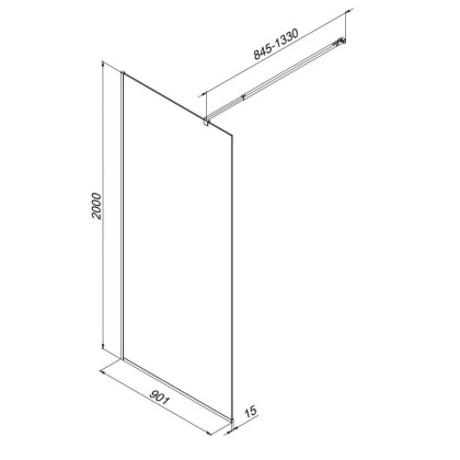 W84WI-90-F1-BTE Душевая перегородка Func 90x200, стекло прозр. 8 мм + покрытие, профиль черный