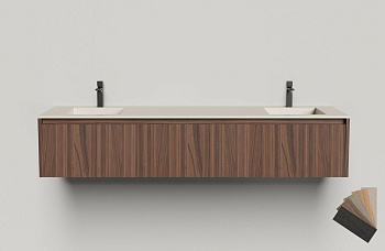 Подвесная тумба Domino 2000, шпон, для двух встраиваемых раковин, гладкий фасад