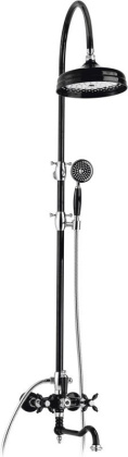 NOSTALGIA-CVD-01-Bi Душевая стойка со смесителем для ванны, верхним и ручным душем Исполнение: Хром, Ручки: Белый  NOSTALGIA-CVD-01-Bi Душевая стойка со смесителем для ванны, верхним и ручным душем Исполнение: Хром, Ручки: Белый